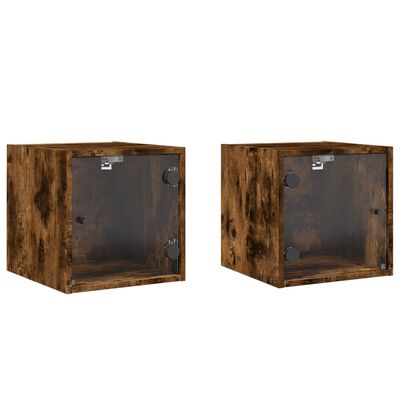 vidaXL Tables de chevet et portes vitrées 2 pcs chêne fumé 35x37x35 cm