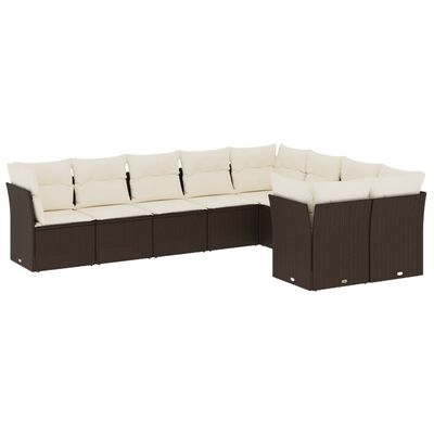 vidaXL Salon de jardin avec coussins 9 pcs marron résine tressée