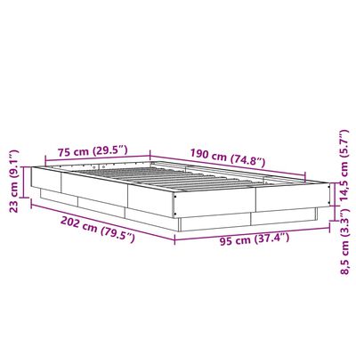 vidaXL Cadre de lit avec lumières LED chêne marron 75x190 cm