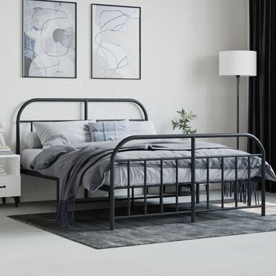 vidaXL Cadre de lit métal sans matelas avec pied de lit noir 140x200cm