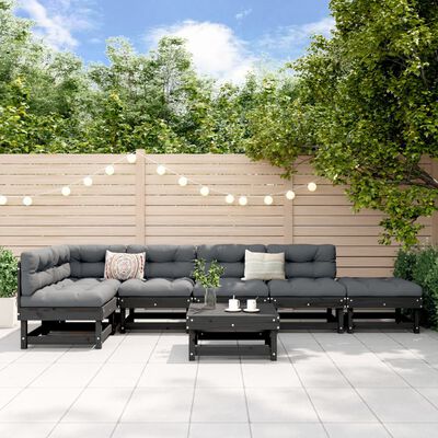 vidaXL Salon de jardin 7 pcs Noir Bois de pin massif