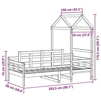 vidaXL Lit de jour avec toit sans matelas 90x200 cm bois massif