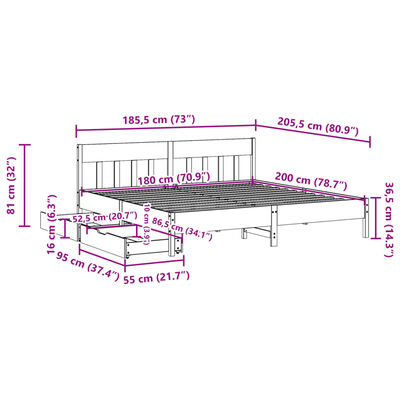 vidaXL Cadre de lit sans matelas blanc 180x200 cm bois massif de pin