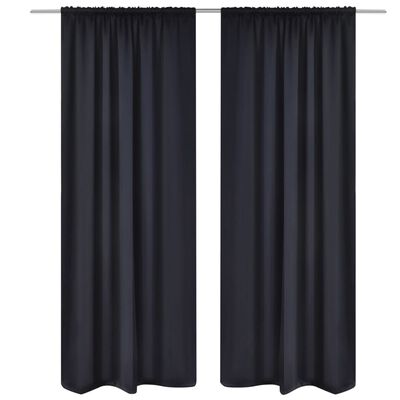 2 pcs Rideau Blackout Occultant Noir Tête à Fente 135 x 245 cm