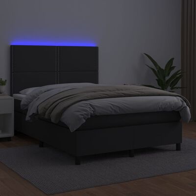 vidaXL Sommier à lattes de lit avec matelas et LED Noir 140x190 cm