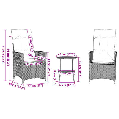 vidaXL Ensemble de bistro 3 pcs avec coussins beige résine tressée