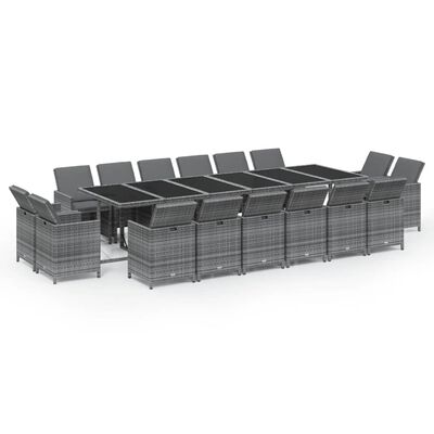 vidaXL Ensemble à dîner de jardin coussins 17 pcs Résine tressée Gris