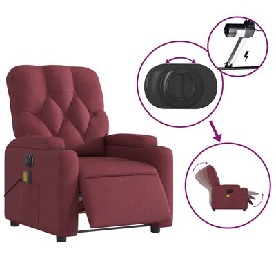 vidaXL Fauteuil de massage inclinable électrique Rouge bordeaux Tissu