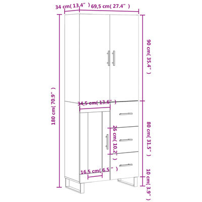 vidaXL Buffet haut Sonoma gris 69,5x34x180 cm Bois d'ingénierie