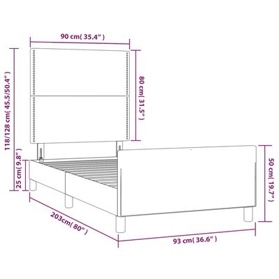 vidaXL Cadre de lit avec tête de lit Gris 90x200 cm Similicuir