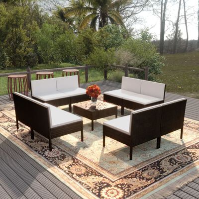 vidaXL Salon de jardin 9 pcs avec coussins Résine tressée Noir