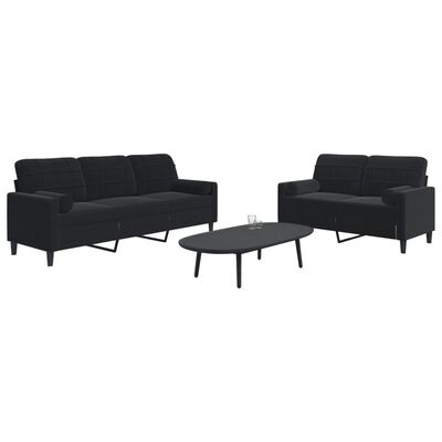 vidaXL Ensemble de canapés 2pcs et coussins et traversins noir velours