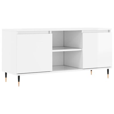 vidaXL Meuble TV blanc brillant 104x35x50 cm bois d'ingénierie