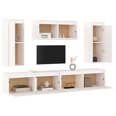 vidaXL Meubles TV 5 pcs Blanc Bois massif de pin