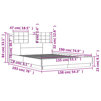 vidaXL Cadre de lit sans matelas sonoma gris 135x190 cm