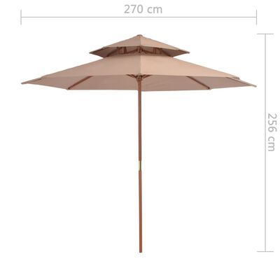 vidaXL Parasol à deux étages avec mât en bois 270 cm taupe