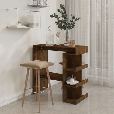 vidaXL Table de bar et étagère de rangement chêne fumé bois ingénierie