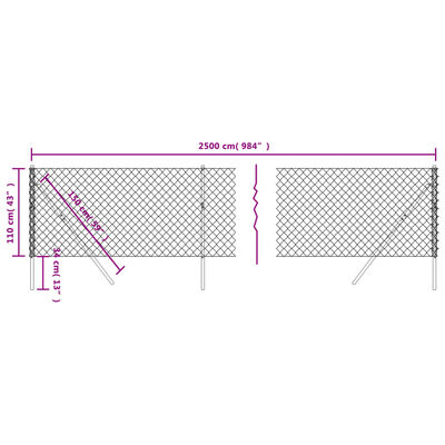 vidaXL Clôture à mailles losangées argenté 1,1x25 m