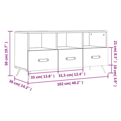 vidaXL Meuble TV gris béton 102x36x50 cm bois d'ingénierie