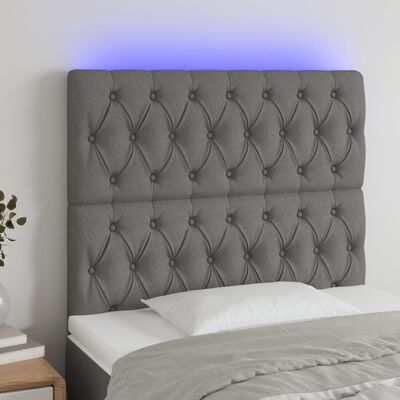 vidaXL Tête de lit à LED Gris foncé 100x7x118/128 cm Tissu