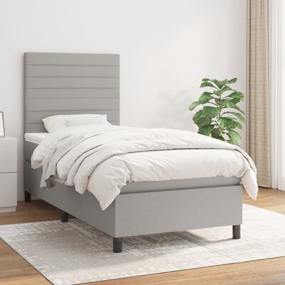 vidaXL Sommier à lattes de lit avec matelas Gris clair 90x200 cm Tissu