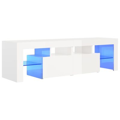 vidaXL Meuble TV avec lumières LED Blanc brillant 140x36,5x40 cm