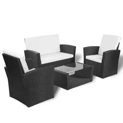 vidaXL Salon de jardin 4 pcs avec coussins Résine tressée Noir