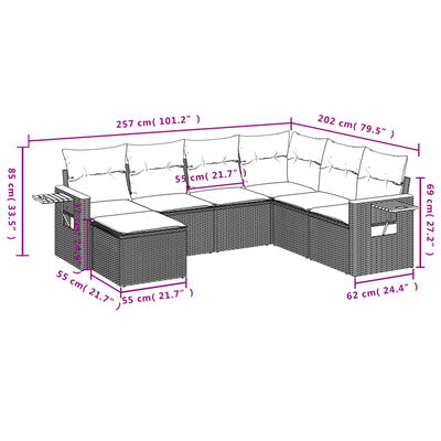 vidaXL Salon de jardin 7 pcs avec coussins noir résine tressée