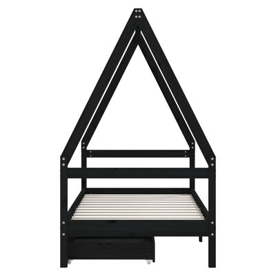 Cadre de lit pour enfant noir 80x160 cm bois de pin massif