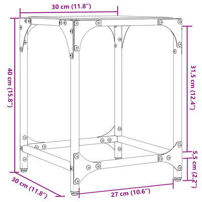 vidaXL Table basse avec dessus en verre transparent 30x30x40 cm acier