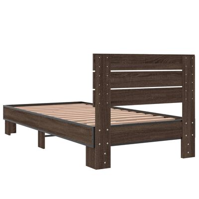 vidaXL Cadre de lit chêne marron 75x190 cm bois d'ingénierie et métal