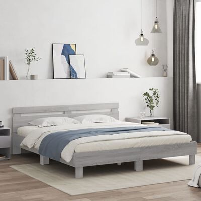 vidaXL Cadre de lit avec LED sans matelas sonoma gris 180x200 cm