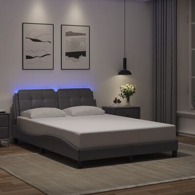 vidaXL Cadre de lit avec lumières LED gris 140x200 cm similicuir