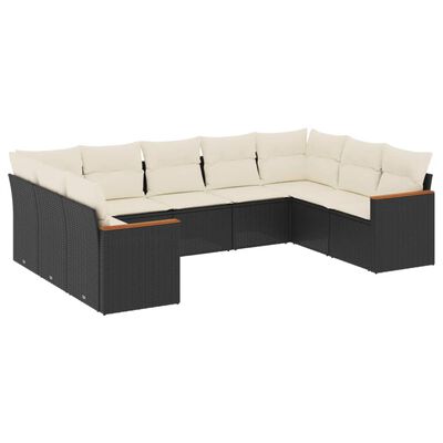 vidaXL Salon de jardin 9 pcs avec coussins noir résine tressée