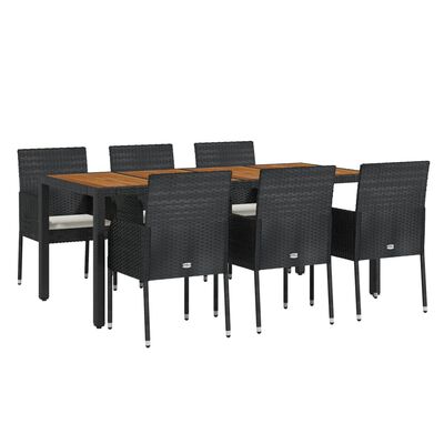 vidaXL Ensemble à manger de jardin coussins 7pcs Noir Résine tressée