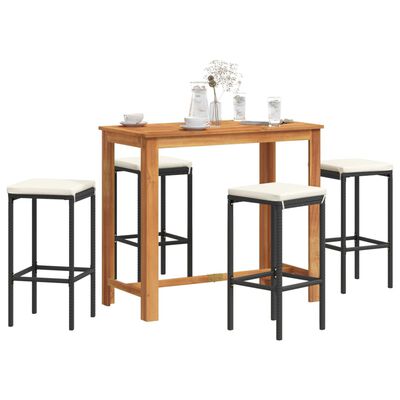 vidaXL Ensemble de bar de jardin 5 pcs noir bois massif acacia rotin