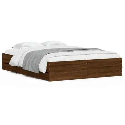 vidaXL Cadre de lit avec tiroirs sans matelas chêne marron 150x200 cm