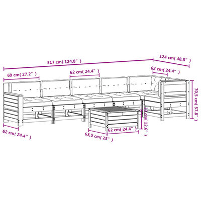 vidaXL Salon de jardin 7 pcs avec coussins bois massif douglas