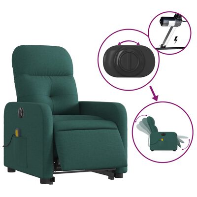 vidaXL Fauteuil inclinable de massage électrique Vert foncé Tissu