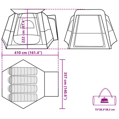 vidaXL Tente de voiture 4 personnes bleu imperméable