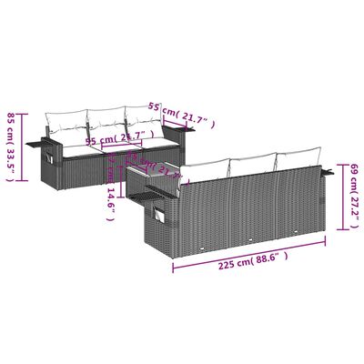 vidaXL Salon de jardin avec coussins 7 pcs gris résine tressée