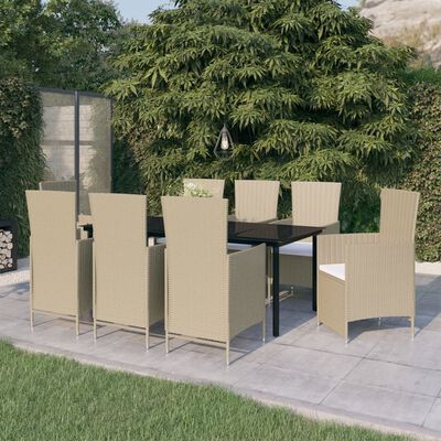 vidaXL Ensemble à manger de jardin avec coussins 9 pcs Beige