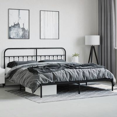 vidaXL Cadre de lit métal sans matelas avec tête de lit noir 193x203cm