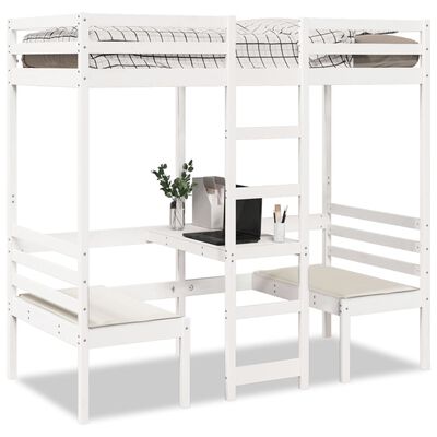 vidaXL Lit mezzanine avec bureau et chaises blanc 75x190 cm pin massif