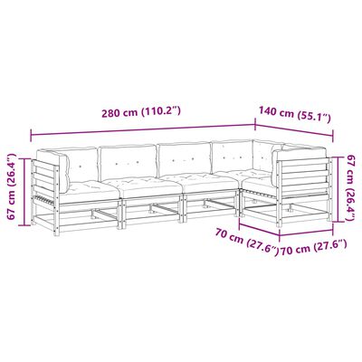 vidaXL Salon de jardin 5 pcs et coussins bois massif sapin de douglas