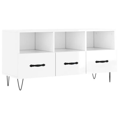 vidaXL Meuble TV Blanc brillant 102x36x50 cm Bois d'ingénierie