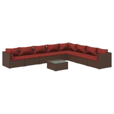 vidaXL Salon de jardin 9 pcs avec coussins résine tressée marron