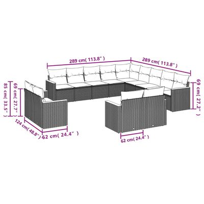 vidaXL Salon de jardin avec coussins 13 pcs noir résine tressée