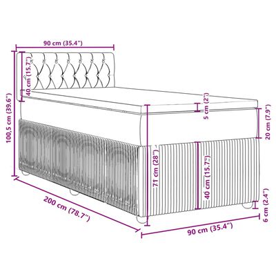 vidaXL Sommier à lattes de lit et matelas Gris clair 90x200 cm Velours