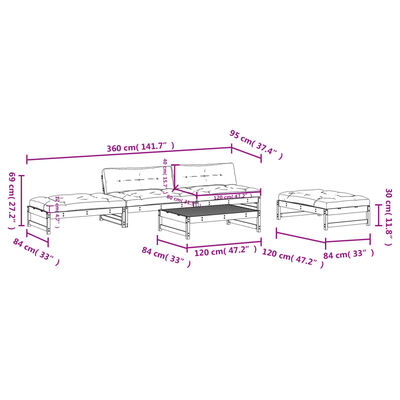 vidaXL Salon de jardin 5 pcs avec coussins noir bois massif